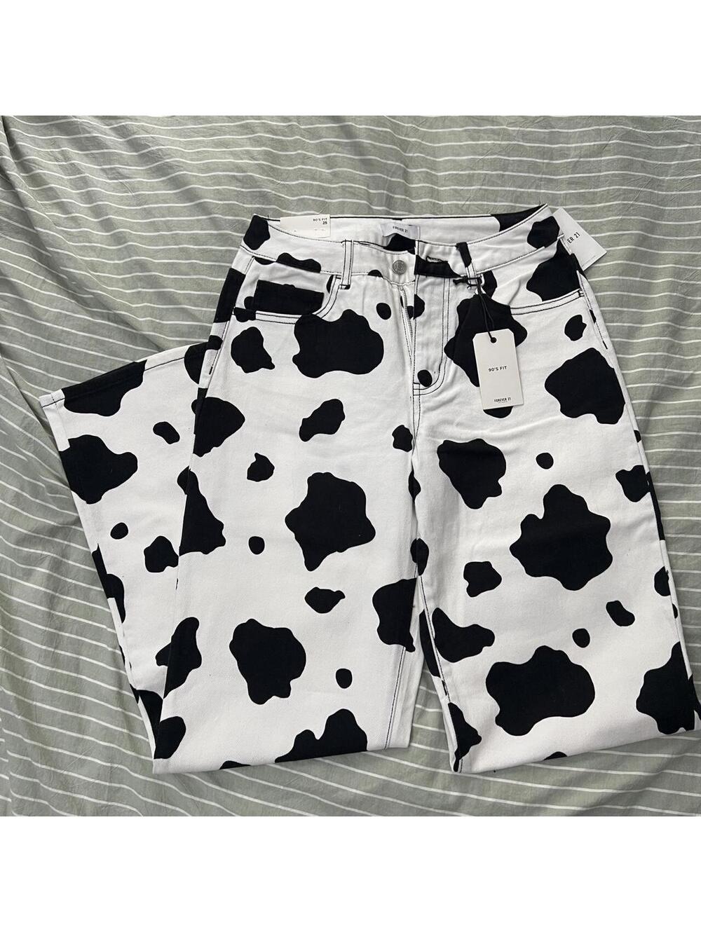 Forever 21 white/black cow print jeans